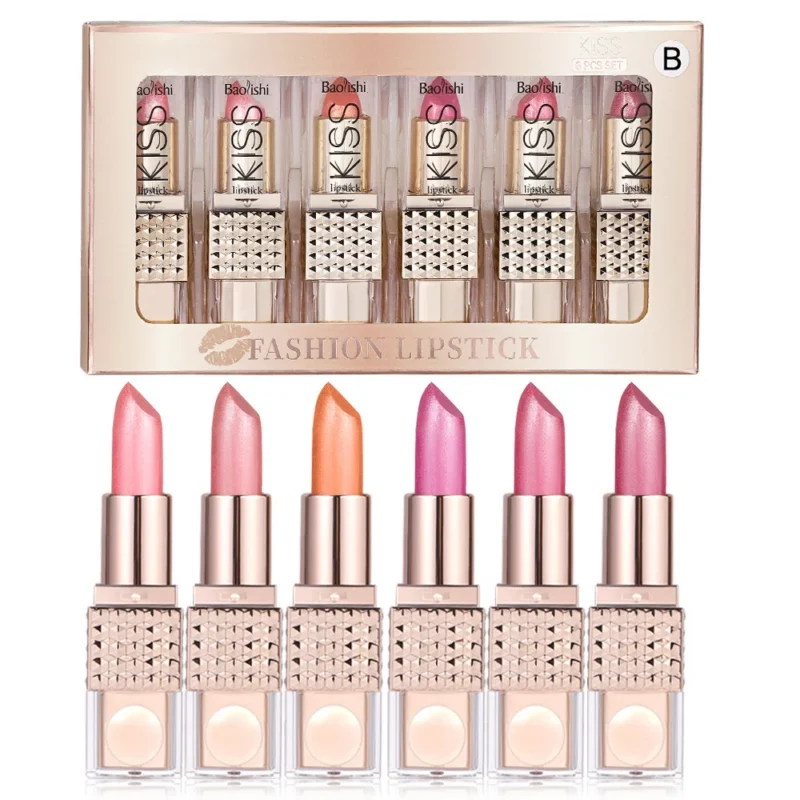 baolishi-shimmer-glitter-lipstick-set-6pcs-bao-ppk22qnf-desc-9 BAOLISHI Shimmer Glitter Lipstick Set 6PCS Makeup featuring pearl and glitter effects for vibrant lips.