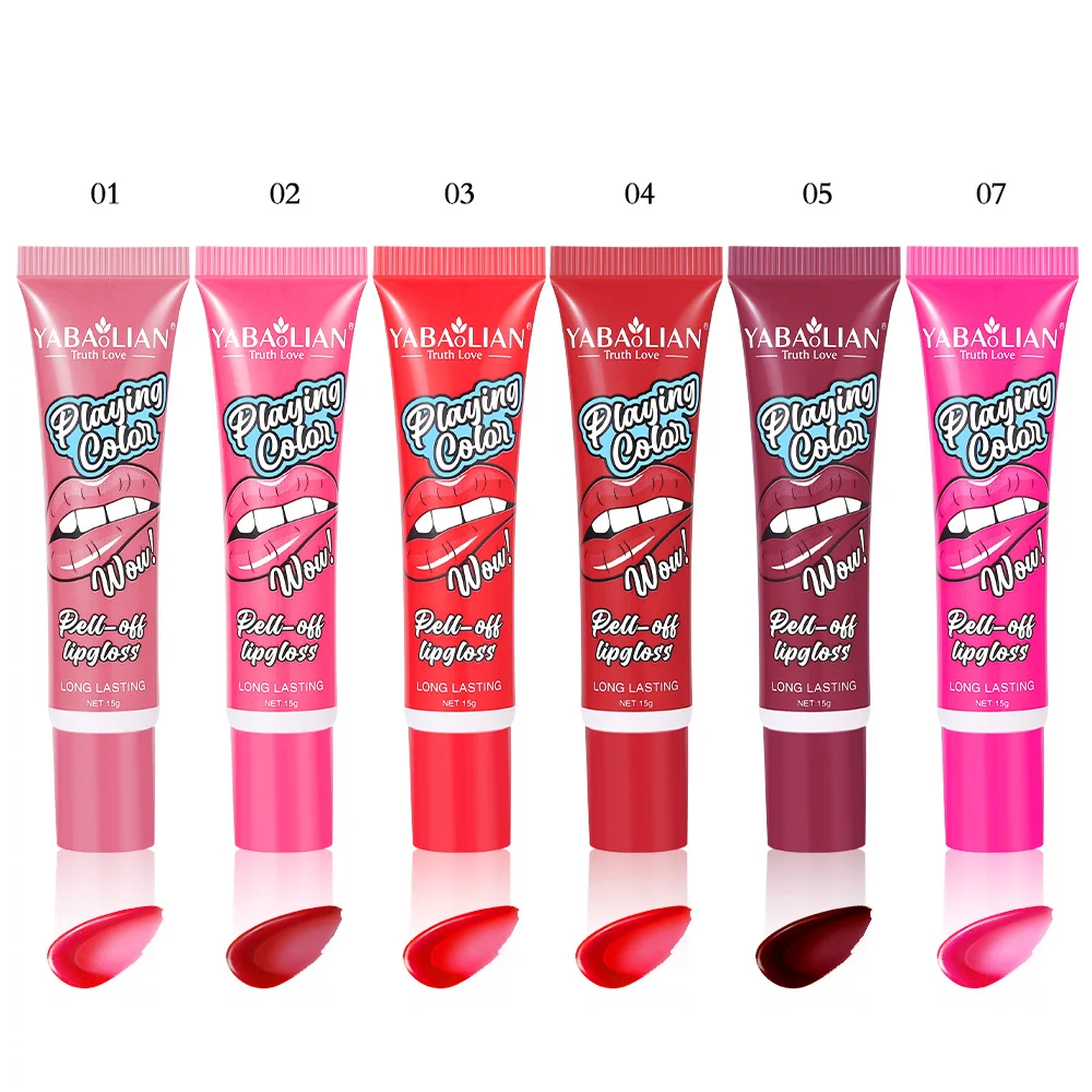YABALIAN Peel-off Lip Gloss in 6 colors for long lasting wear with moisturizing effect.
